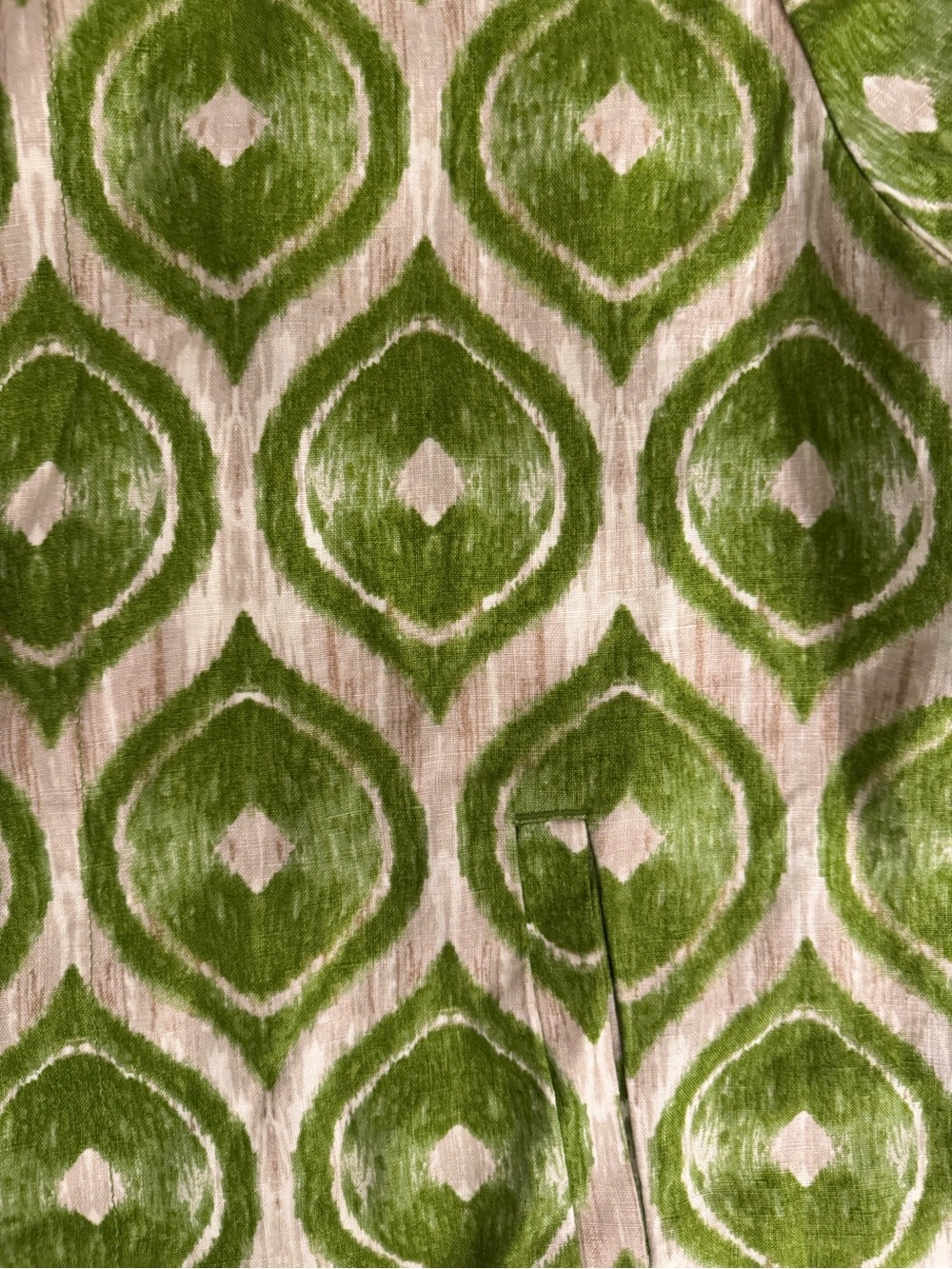 Chico's Green and Cream Ikat-Print Button Front Jacket Linen Beachy Old Money - Picture 5 of 6